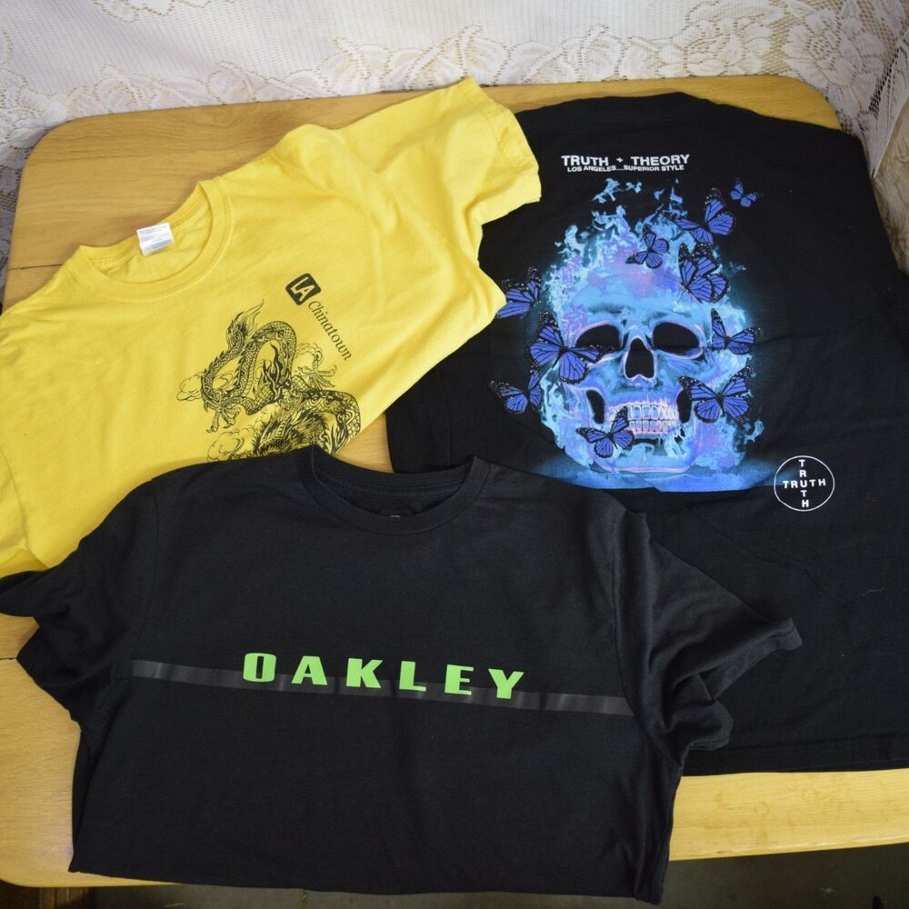 Lot of 3 Mens Sz M T Shirt Chinatown LA Truth & Theory Oakley Cotton Streetwear